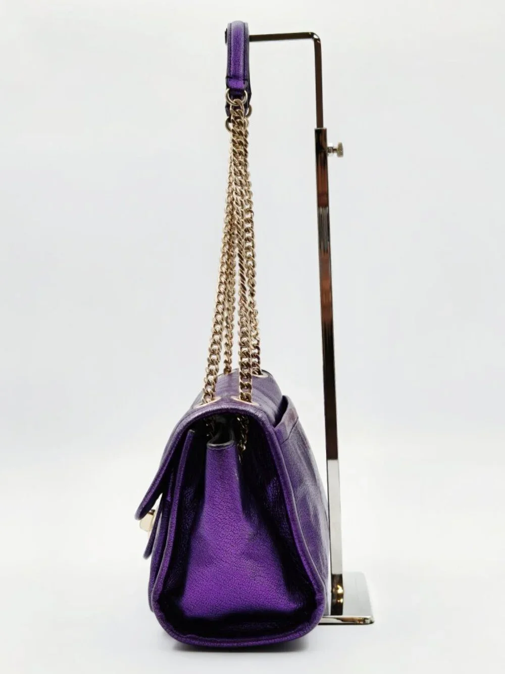Coach Metallic Purple Leather Chain Shoulder Crossbody Bag Gold Hardware